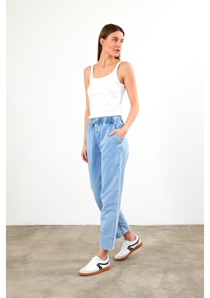 Kadın Marla Sky Blue Yüksek Bel Slouchy Jogger Pantolon