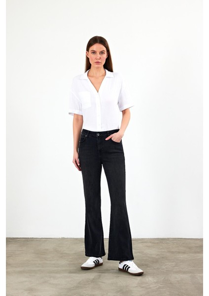 Kadın Emilie Black Bootcut Jean Pantolon