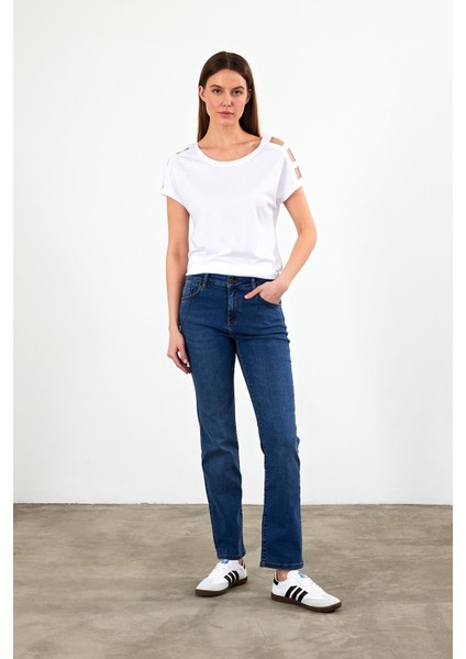 Kadın Gabriel Dark Blue Straight Fit Jean Pantolon (Lyocell)