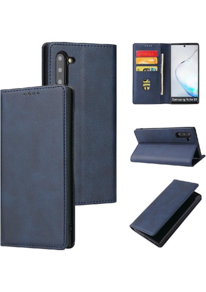 Kart Tutucu Kickstand Deri Folio ile Samsung Galaxy Not 10 Için Kılıf (Yurt Dışından)