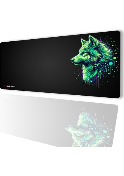 Ultragrand Siyah ve Neon Yeşili Kurt Dikişsiz Xxl Gaming Oyuncu Masaüstü Klavye Mouse Pad 40X90CM