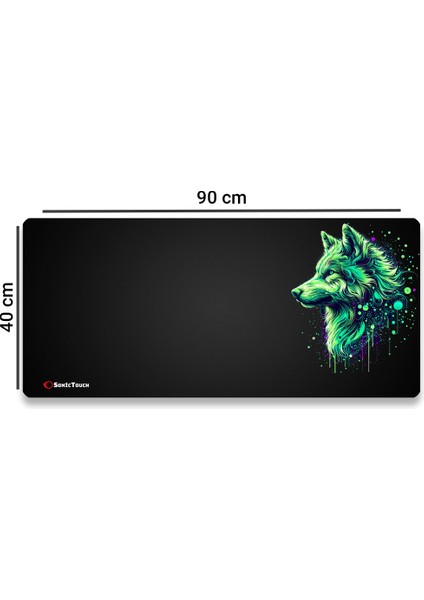 Ultragrand Siyah ve Neon Yeşili Kurt Dikişsiz Xxl Gaming Oyuncu Masaüstü Klavye Mouse Pad 40X90CM