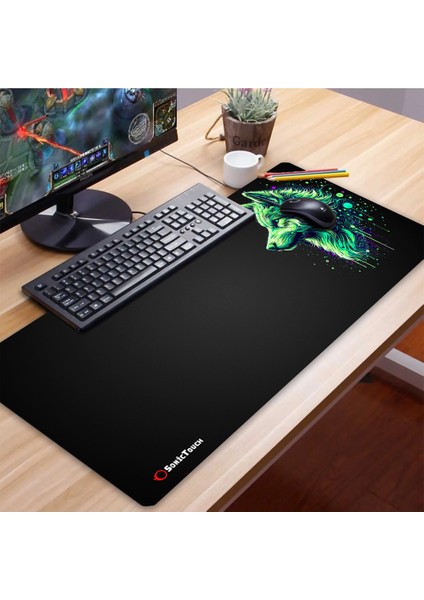 Ultragrand Siyah ve Neon Yeşili Kurt Dikişsiz Xxl Gaming Oyuncu Masaüstü Klavye Mouse Pad 40X90CM