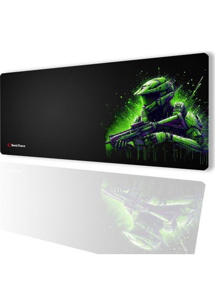 Ultragrand Siyah ve Neon Yeşili Soldier Dikişsiz Xxl Gaming Oyuncu Masaüstü Klavye Mouse Pad 40X90CM