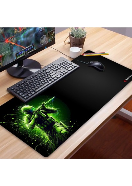 Ultragrand Siyah ve Neon Yeşili Savaşçı Dikişsiz Xxl Gaming Oyuncu Masaüstü Klavye Mouse Pad 40X90CM