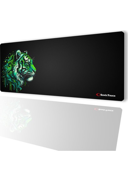 Ultragrand Siyah ve Neon Yeşili Kaplan Dikişsiz Xxl Gaming Oyuncu Masaüstü Klavye Mouse Pad 40X90CM