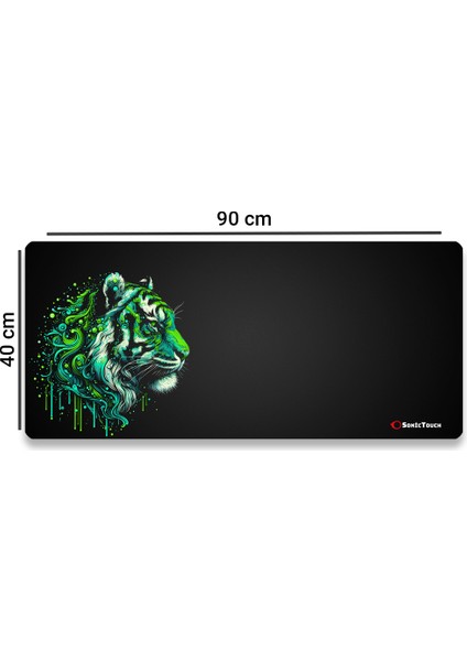 Ultragrand Siyah ve Neon Yeşili Kaplan Dikişsiz Xxl Gaming Oyuncu Masaüstü Klavye Mouse Pad 40X90CM