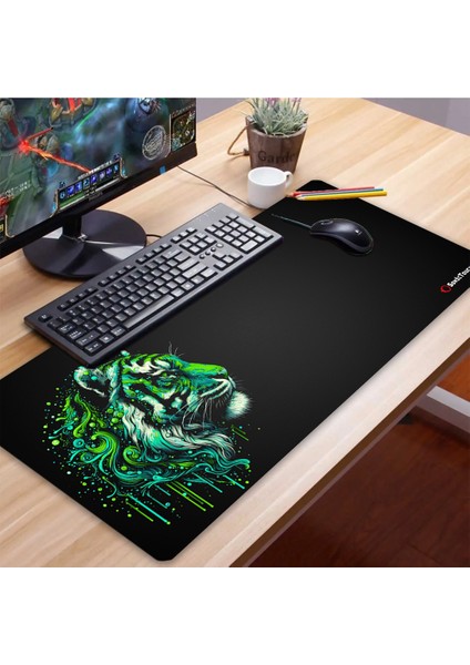 Ultragrand Siyah ve Neon Yeşili Kaplan Dikişsiz Xxl Gaming Oyuncu Masaüstü Klavye Mouse Pad 40X90CM