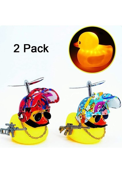 B Tarzı 2 Paket Ördek Bisiklet Çanı, LED Işıklı Lastik Ördek ve Pervaneli Tabanca Kask, Sıkma Kornası Yüksek Ses, Araba Panosu Süslemeleri (Yurt Dışından)