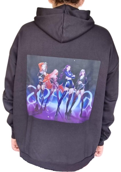 Kpop Aespa Sırt Baskılı Siyah Oversıze Özel Tasarım Kapşonlu Sweatshirt