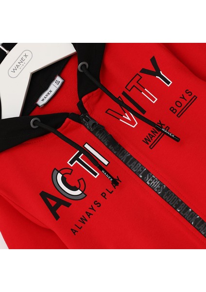 Erkek Çocuk Kapüşonlu Sweatshirt & Lastikli Eşofman Takım - 11465 - Kırmızı fiyatları