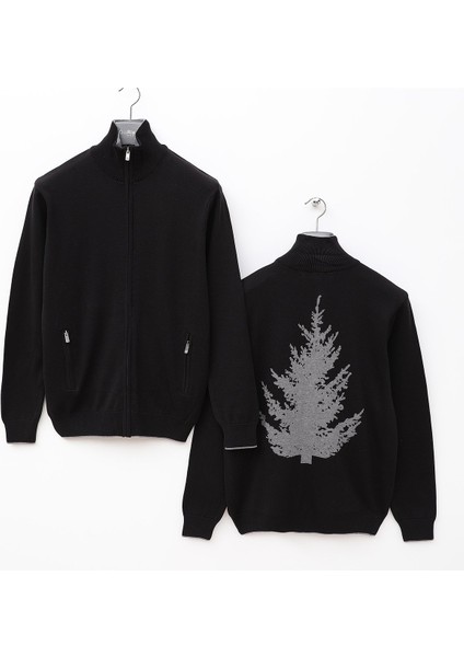 Erkek Uzun Kol Dik Yaka Fermuarlı Triko Hırka - 13060 - Melanj