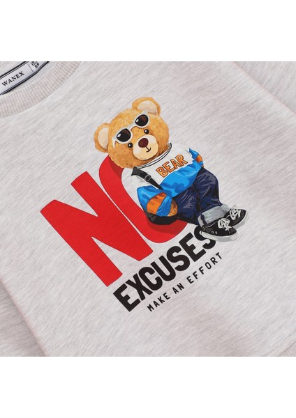 Erkek Çocuk Ayıcık Baskılı Uzun Kol Sweatshirt - 16643 - Melanj