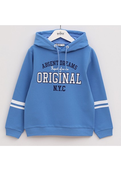 Erkek Çocuk Şardonlu Kapüşonlu Sweatshirt - 15383 - Mavi