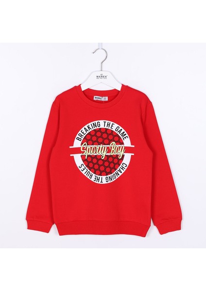 Erkek Çocuk Şardonlu Uzun Kol Sweat - 15201 - Kırmızı