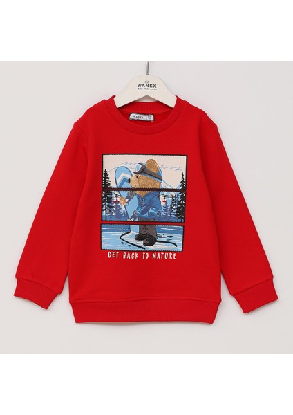 Erkek Çocuk Şardonlu Uzun Kol Sweat - 16466 - Kırmızı
