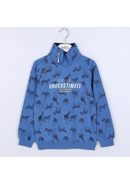 Erkek Çocuk Uzun Kol Dik Yaka Sweat - 15195 - Mavi