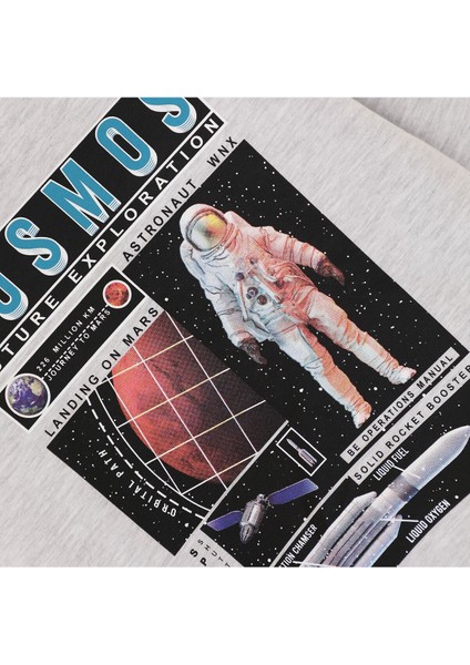 Erkek Çocuk Astronot Baskılı Uzun Kol Şardonlu Sweat - 15521 - Hardal