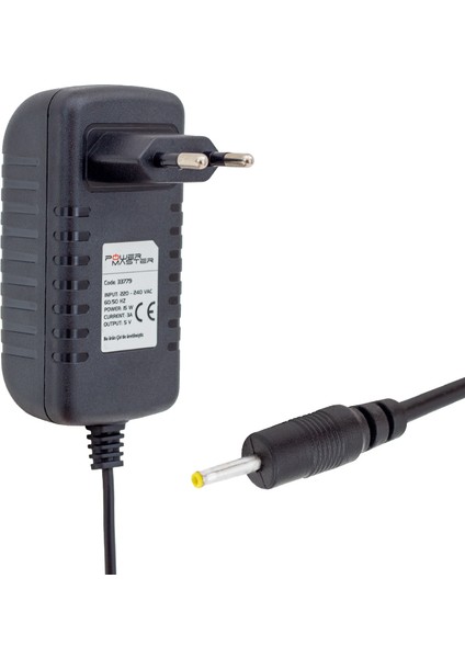 Powermaster PM-33779 5 Volt 3 Amper 2.5 0.7 Uçlu Plastik Kasa Priz Tipi Adaptör