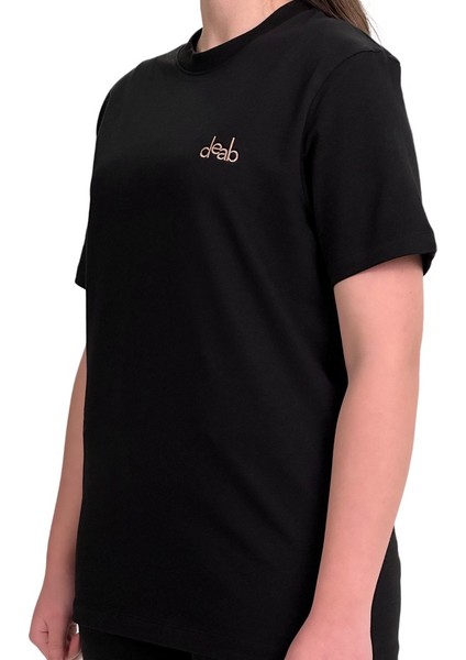 Ağır Kumaş Regular Fit Tshirt - Bej Nakışlı Basic Siyah Tişört