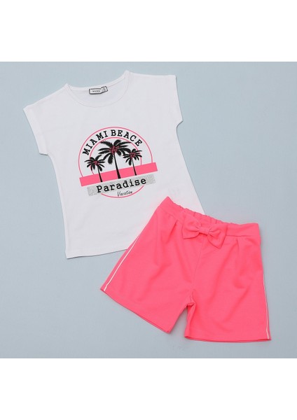 Kız Çocuk Kısa Kol Tişört & Şort Takım - 25079 - Neon Sarı indirimleri