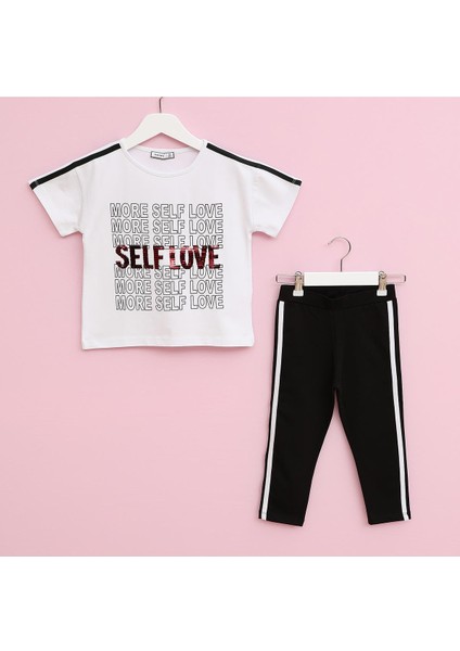 Kız Çocuk Kısa Kol & Tayt Takım - 21978 - Sarı