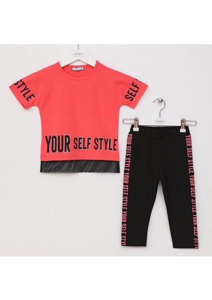 Kız Çocuk Kısa Kol Tişört & Tayt Takım - 21895 - Açık Mint
