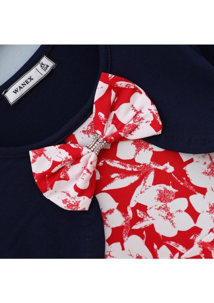 Kız Çocuk Uzun Kol Baskılı Elbise - 42037 - Kırmızı - Lacivert fiyatları