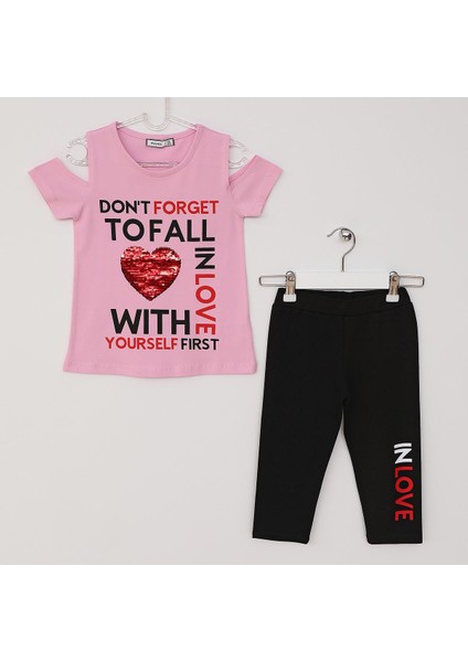 Kız Çocuk Kısa Kol Tişört & Tayt Takım - 21891 - Fıstık Yeşili