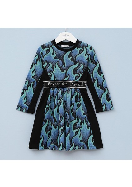 Kız Çocuk Uzun Kol Elbise - 42212 - Turkuaz