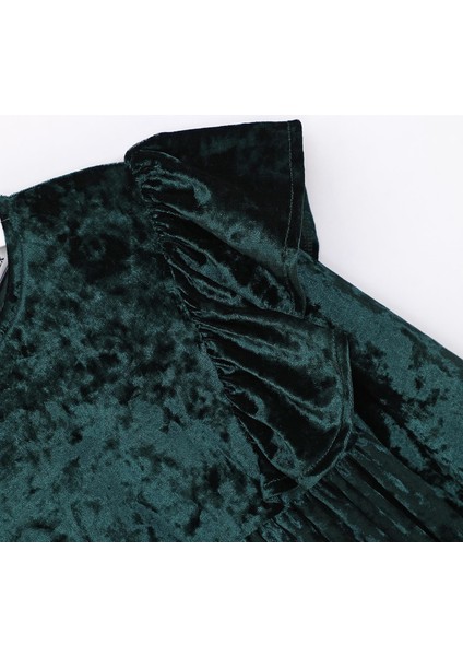 Kız Çocuk Uzun Kol Premium Kadife Elbise - 026 - Petrol modelleri