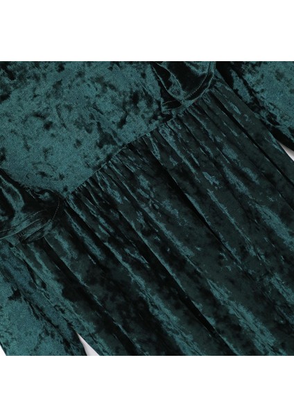 Kız Çocuk Uzun Kol Premium Kadife Elbise - 026 - Petrol fırsatları