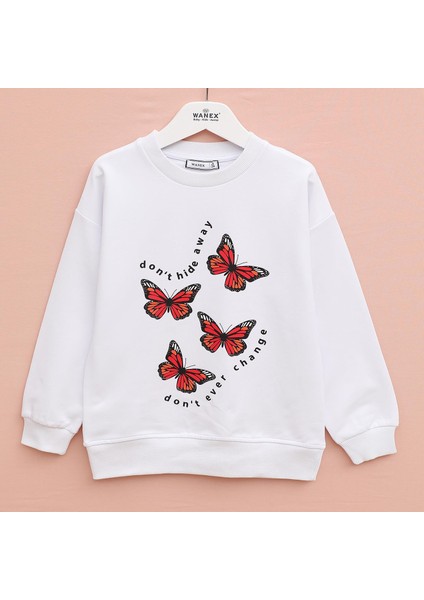 Kız Çocuk Uzun Kol Sweat - 32410 - Beyaz