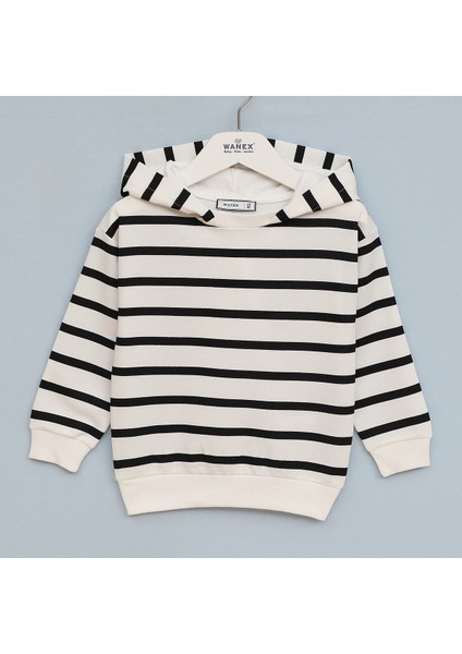 Erkek Çocuk Kapüşonlu Çizgili Sweatshirt - 16685 - Siyah