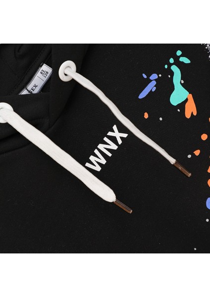 Erkek Çocuk Uzun Kol Şardonlu Kapüşonlu Renkli Baskılı Sweatshirt - 16735 - Siyah