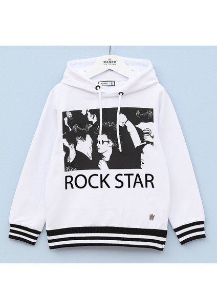 Erkek Çocuk Uzun Kol Kapüşonlu Sweatshirt - 15440 - Beyaz