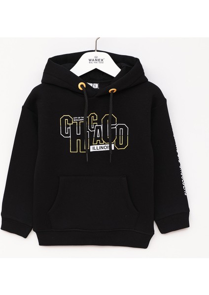 Erkek Çocuk Şardonlu Uzun Kol Sweatshirt - 16679 - Siyah