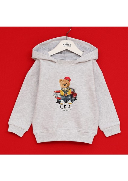 Erkek Çocuk Ayıcık Baskılı Uzun Kol Sweatshirt - 16647 - Melanj