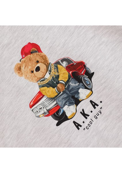 Erkek Çocuk Ayıcık Baskılı Uzun Kol Sweatshirt - 16647 - Melanj fiyatları