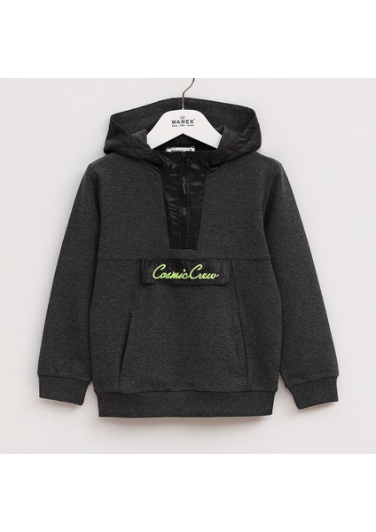 Erkek Çocuk Kapüşonlu Cepli Fermuar Yaka Sweatshirt - 15961 - Kırmızı