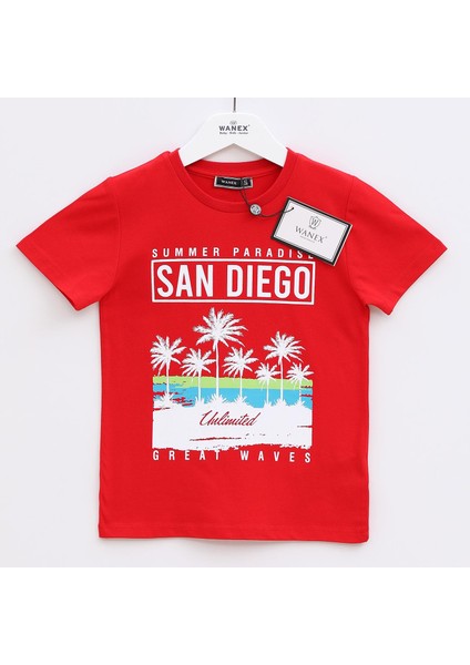 Erkek Çocuk Kırmızı Kısa Kollu Tişört - 10879 - Kırmızı