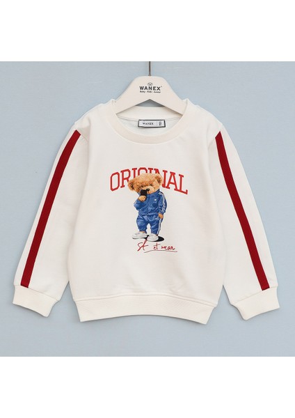 Erkek Çocuk Ayıcık Baskılı Uzun Kol Sweat - 11577-1 - Vanilya - Haki