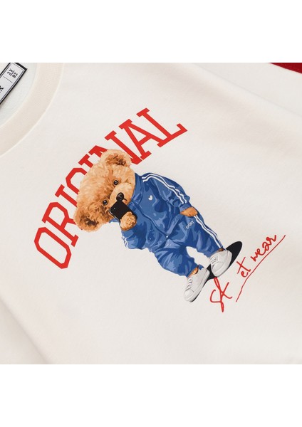 Erkek Çocuk Ayıcık Baskılı Uzun Kol Sweat - 11577-1 - Vanilya - Haki fiyatları