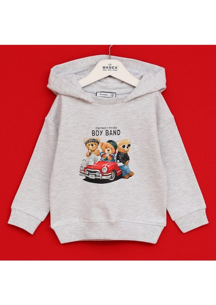 Erkek Çocuk Ayıcık Baskılı Uzun Kol Sweatshirt - 16646 - Melanj