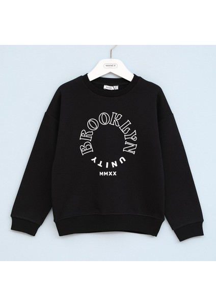 Erkek Çocuk Şardonlu Uzun Kol Sweat - 16552 - Siyah