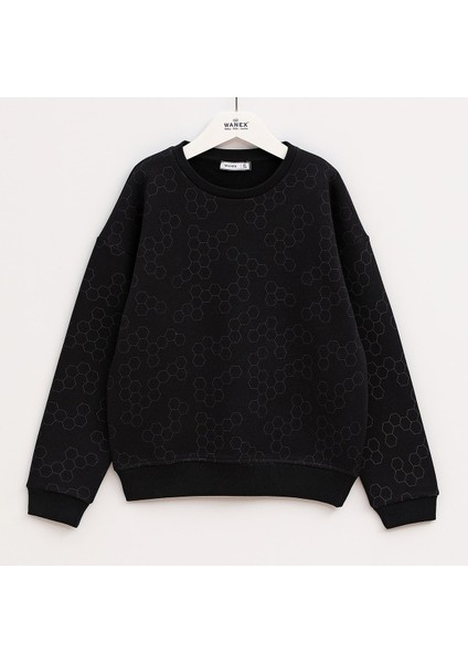 Erkek Çocuk Şardonlu Uzun Kol Sweat - 16217 - Siyah