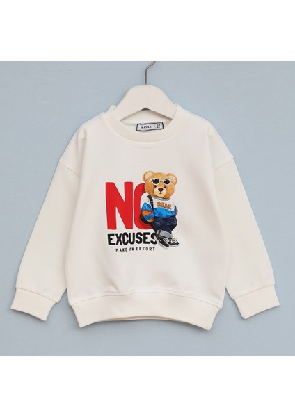 Erkek Çocuk Ayıcık Baskılı Uzun Kol Sweatshirt - 16643 - Melanj