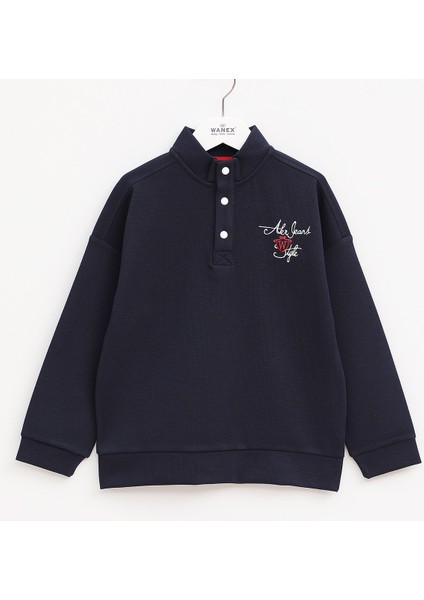 Erkek Çocuk Dik Yaka Düğmeli Sweat - 16126 - Lacivert