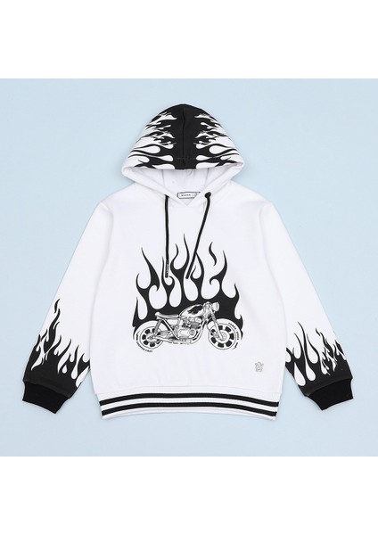 Erkek Çocuk Şardonlu Uzun Kol Sweatshirt - 15708 - Beyaz