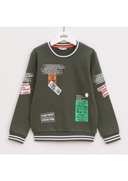 Erkek Çocuk Şardonlu Uzun Kol Sweat - 15534 - Haki